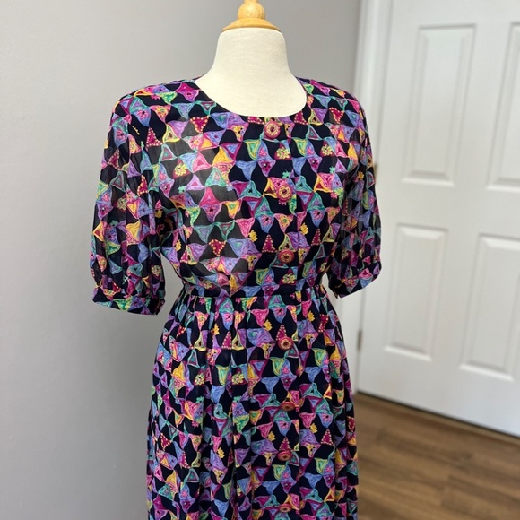 Vintage Loris Azzaro Graphic Print Dress Sz S - Picture 11 of 15